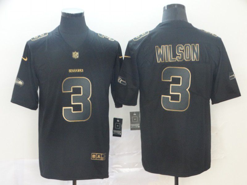 Men Seattle Seahawks #3 Wilson Nike Vapor Limited Black Golden NFL Jerseys